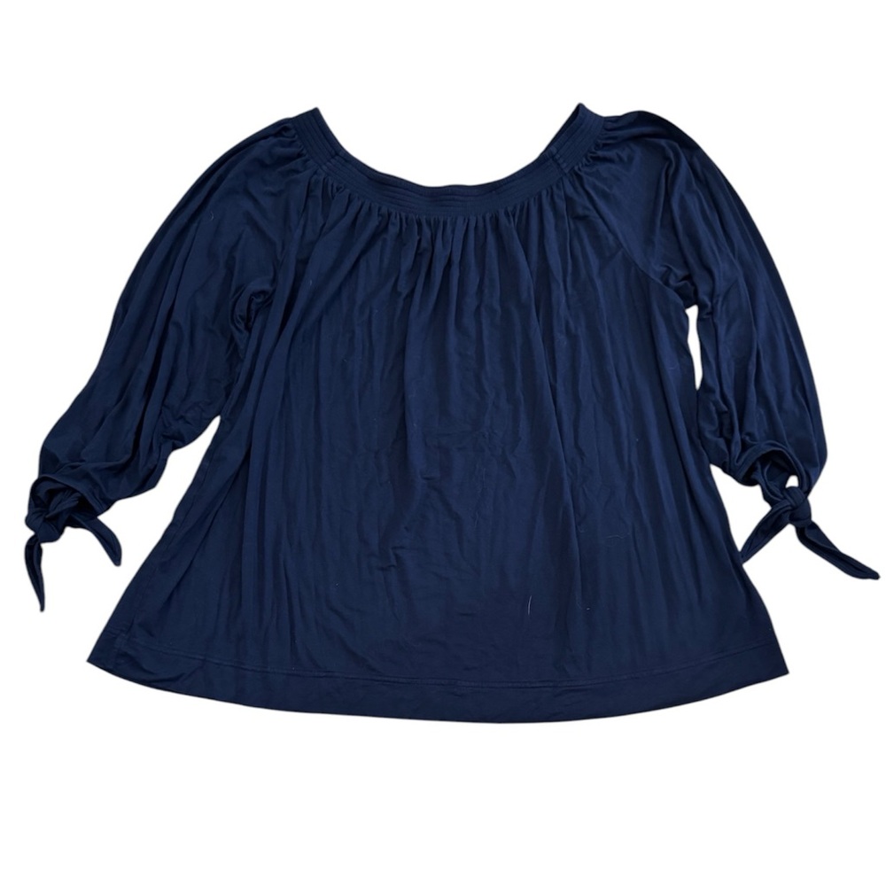 Chaps Navy Blue Flowy Long Sleeve Tie Sleeve Shirt 1X
